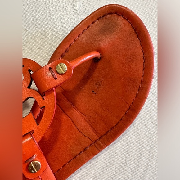 Tory Burch Miller Sandals in Orange Leather Size 9 USED - Picture 7 of 16